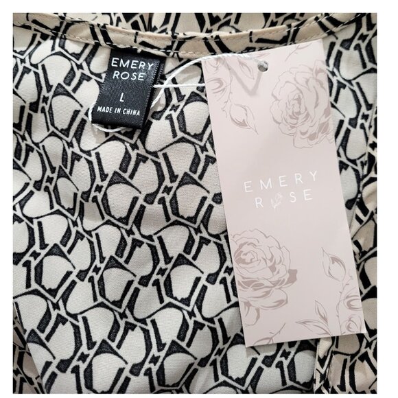 EMERY ROSE Tan & Black Tie-Front Blouse - New With Tags Women's L - Picture 5 of 6